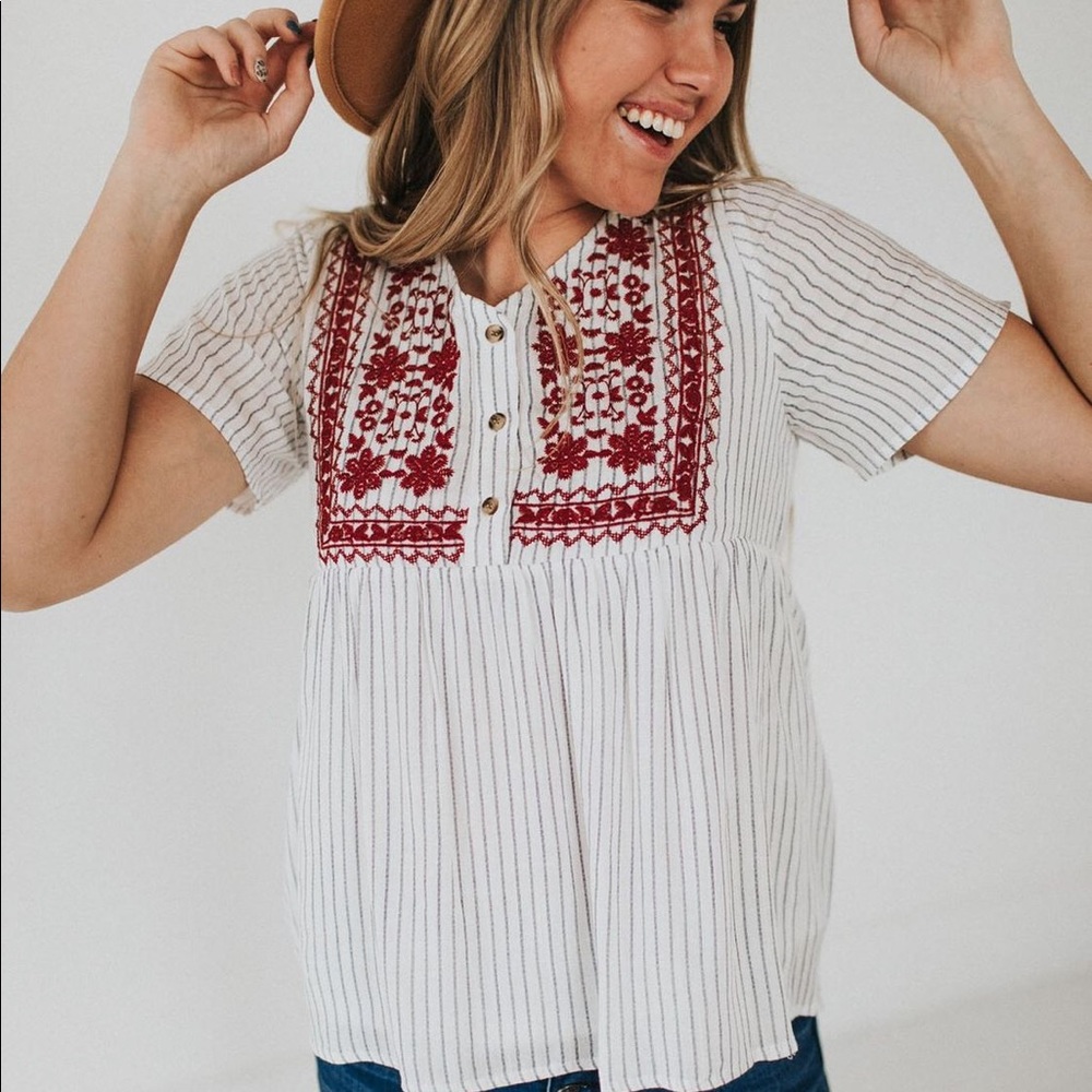 Embroidered Stripe Top
